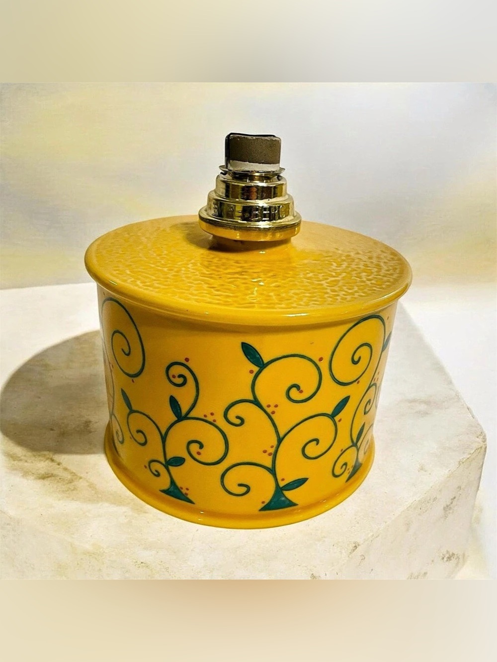 Vintage Lampe Berger Revol Yellow Ceramic Fragrance Lamp Green Swirls France